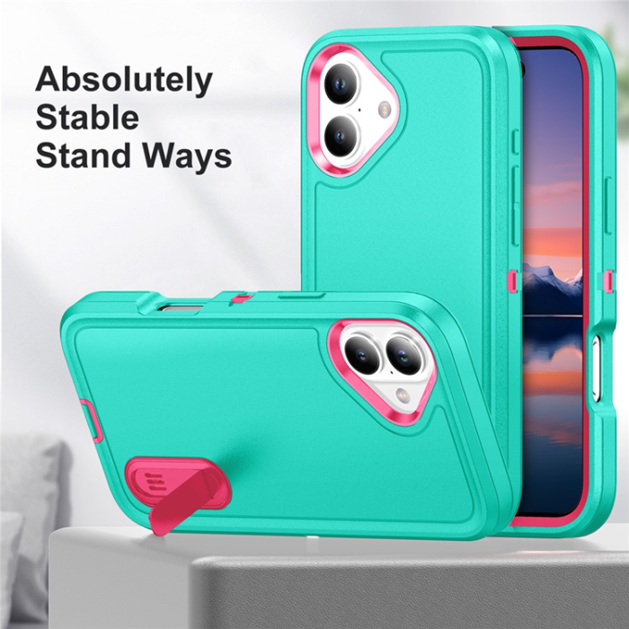 A-One Brand - iPhone 17 Mobilskal Kickstand Silikon - ljusgrön/Rosa