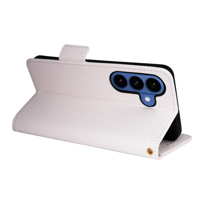 A-One Brand - Galaxy S26/S26 Pro Plånboksfodral Litchi Läder med Rem - Vit