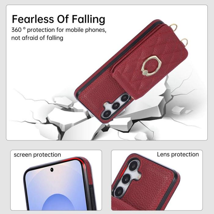 OEM - Mobilfodral för Samsung Galaxy S26 Konstläder TPU med Ringhållare - Röd