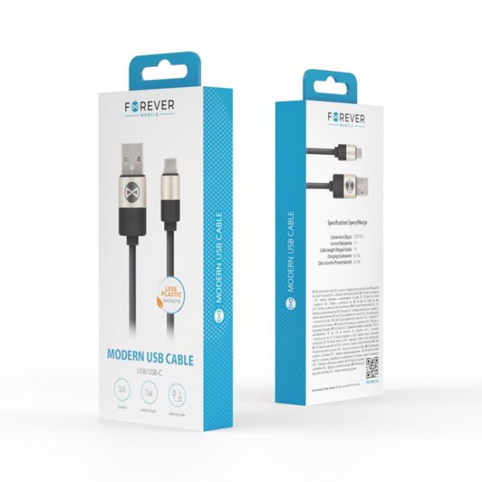 Forever - Forever USB Till USB-C Kabel 1m 2A Modern - Svart