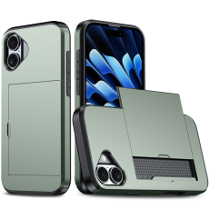 Amorus - AMORUS iPhone 17 Mobilskal Med Glidande Korthållare - Armégrön