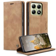 Caseme - CASEME 013 Series Xiaomi 14T Konstl&auml;der Pl&aring;nboksfodral med kortplats - Brun
