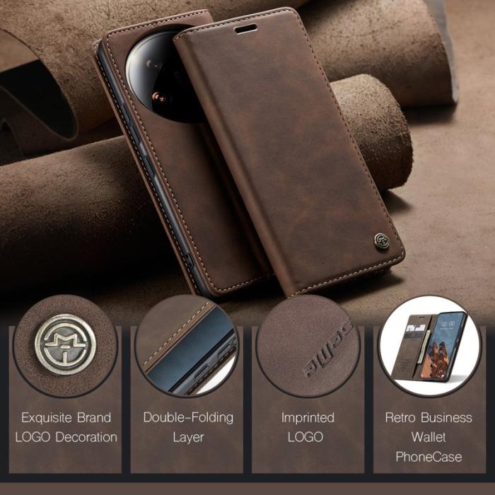 Caseme - CASEME 013 Series Xiaomi 14 Ultra Plånboksfodral Konstläder - Brun
