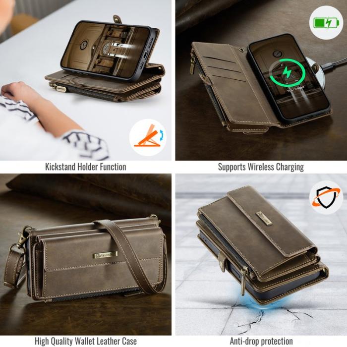 Caseme - CASEME C39 Mobilskal till iPhone 13 Pro RFID-Skydd 9 Kort Ficka Brun