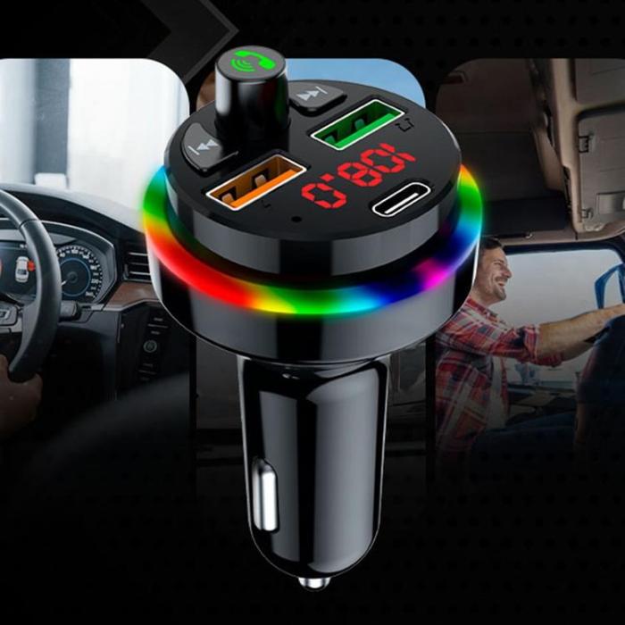 A-One Brand - Billaddare 25W 2xUSB-A 1xUSB-C med Musikspelare PDF17 - Svart