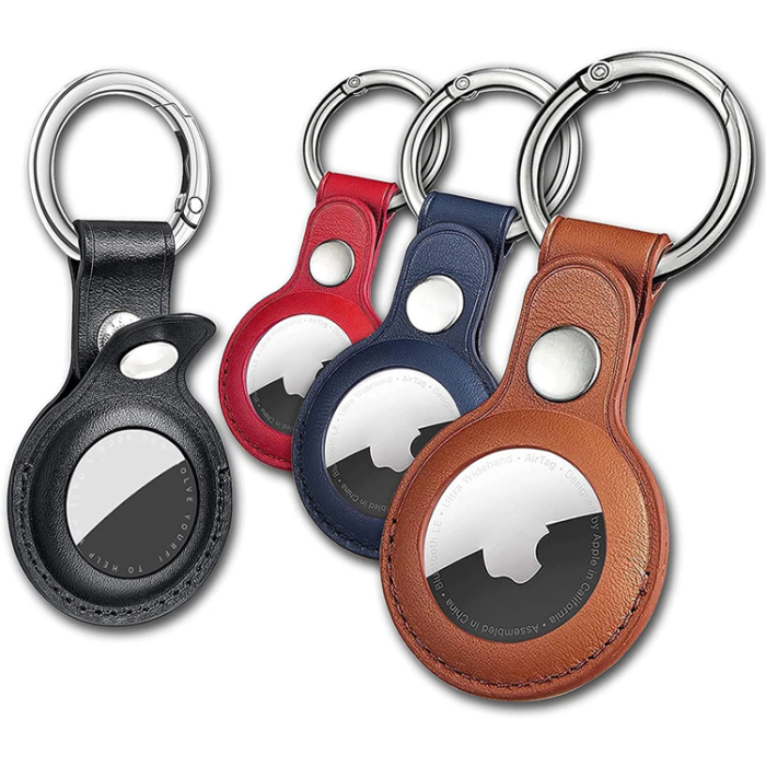 OEM - [4-Pack] AirTag Skal PU Läder - Svart/Brun/Blå/Röd