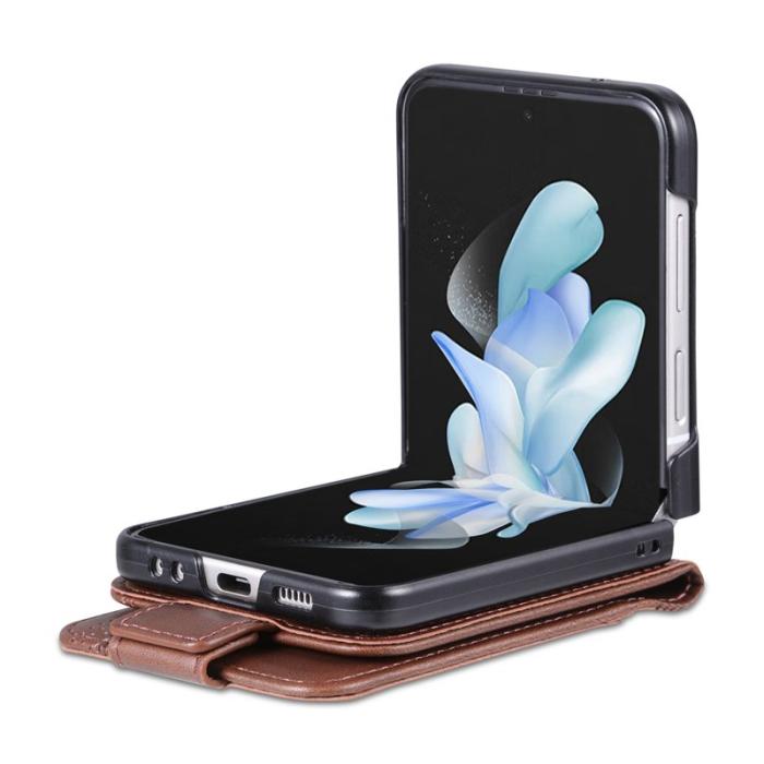 AZNS - AZNS Samsung Galaxy Z Flip4 Plånboksfodral Konstläder - Brun