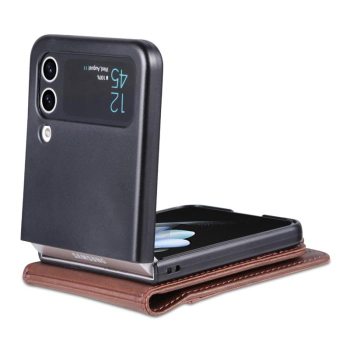 AZNS - AZNS Samsung Galaxy Z Flip4 Plånboksfodral Konstläder - Brun