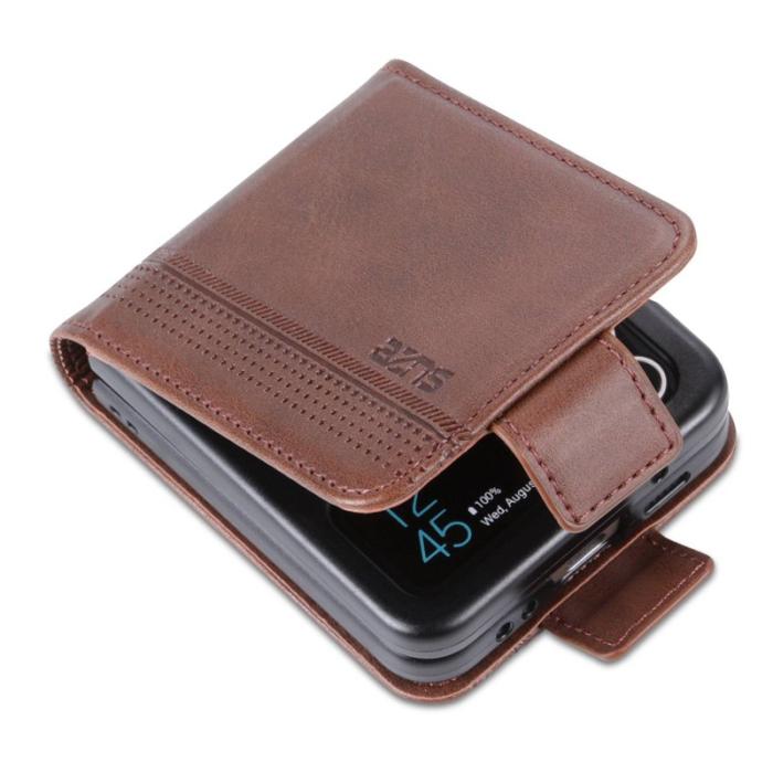 AZNS - AZNS Samsung Galaxy Z Flip4 Plånboksfodral Konstläder - Brun