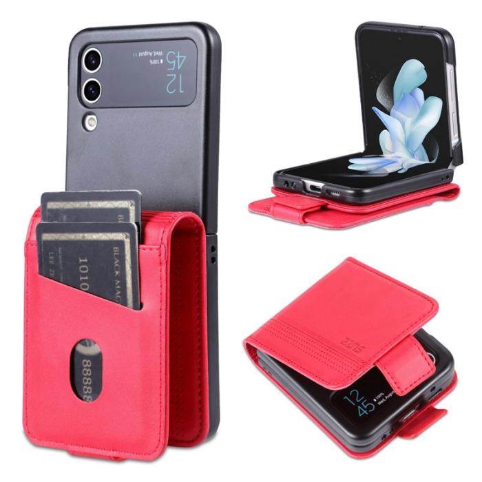 AZNS - AZNS Samsung Galaxy Z Flip4 Plånboksfodral Konstläder - Röd