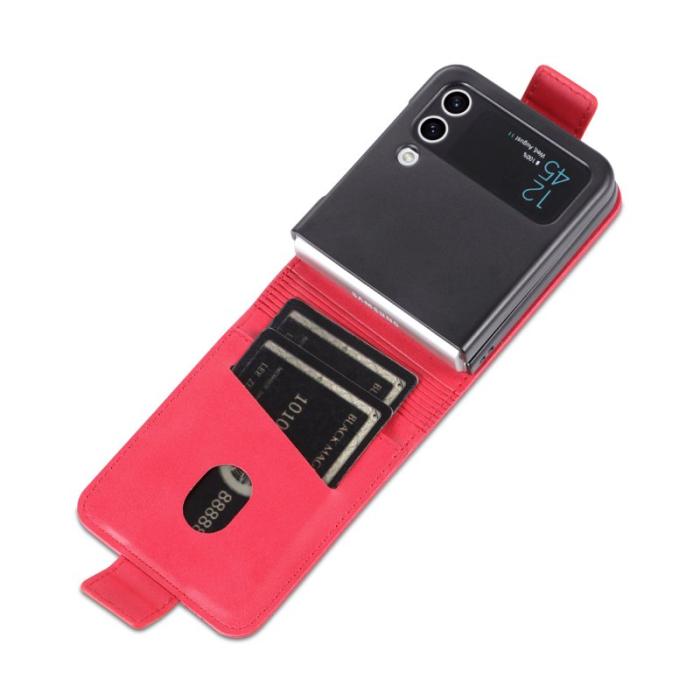 AZNS - AZNS Samsung Galaxy Z Flip4 Plånboksfodral Konstläder - Röd