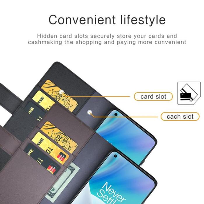 A-One Brand - OnePlus Nord 2T 5G Plånboksfodral Äkta Läder Flip Folio - Brun