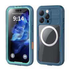SHELLBOX - SHELLBOX iPhone 16 Pro Fodral IP68 Vattent&aring;ligt Klar Bl&aring;+Cyan