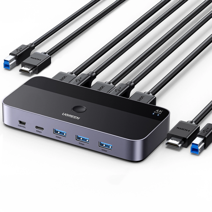 Ugreen - Ugreen CM664 HUBB HDMI Switch 2in1 KVM Switch - Svart