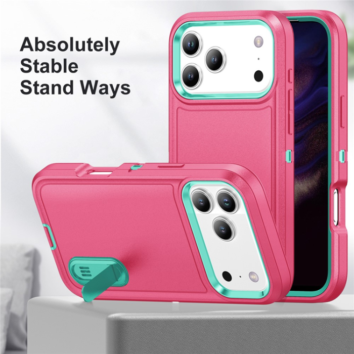 A-One Brand - iPhone 17 Pro Max Mobilskal Med Kickstand Silikon - Rosa/Ljusgrön