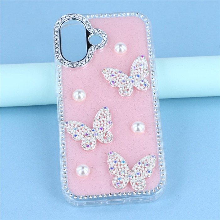 A-One Brand - iPhone 17 Mobilskal Rhinestone Edge Pearl Butterfly