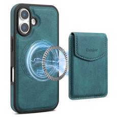 DENIOR - DENIOR D19 iPhone 16 Magnetfodral Konstl&auml;der Bl&aring;