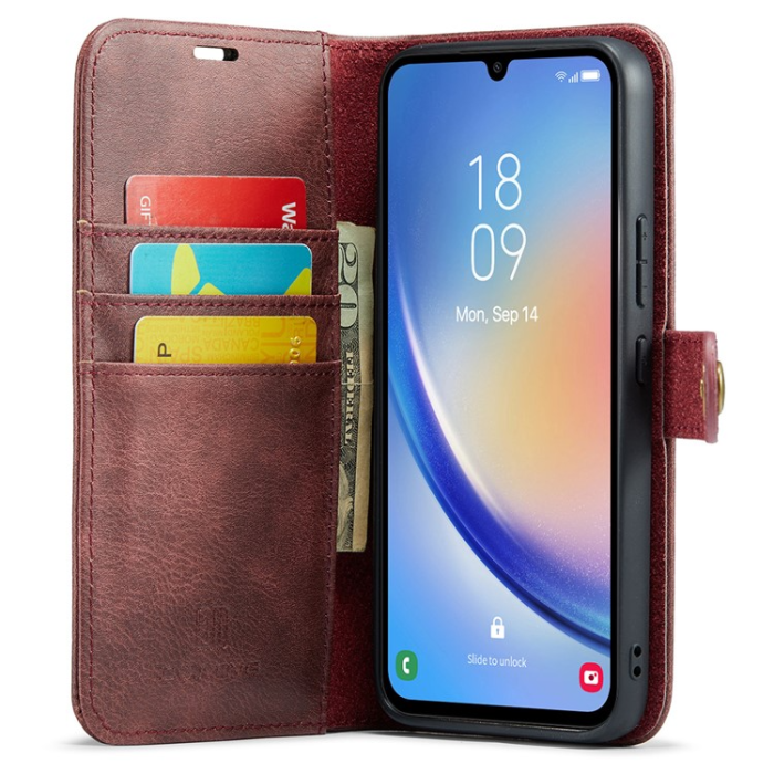 DG.MING - DG.MING Galaxy A34 5G Plånboksfodral Äkta Läder 2in1 - Röd