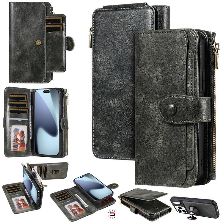 iPhone 17 Pro Plånboksfodral Detachable Zipper - Grön | 2353 | AlltMobil