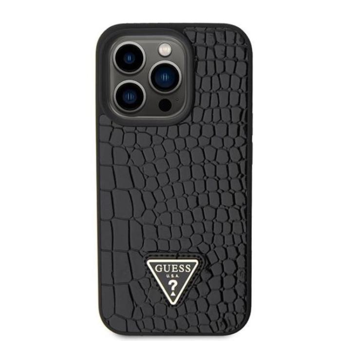 Guess - Guess iPhone 15 Pro Mobilskal Croco Triangle Metal Logo - Svart