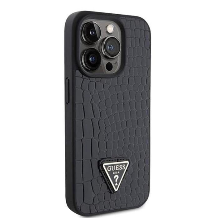 Guess - Guess iPhone 15 Pro Mobilskal Croco Triangle Metal Logo - Svart