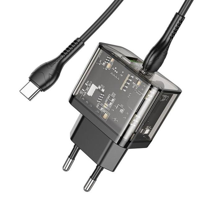 Hoco - Hoco Snabbladdare PD 20W USB-A USB-C QC3.0 3A med USB-C Kabel N34 - Svart