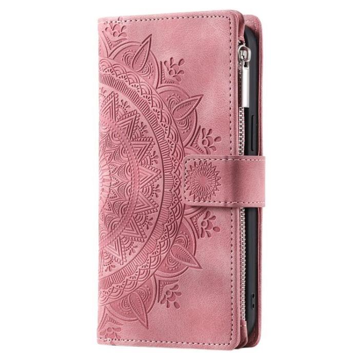 A-One Brand - iPhone 15 Pro Plånboksfodral Mandala Flower Imprinted - Rosa Guld