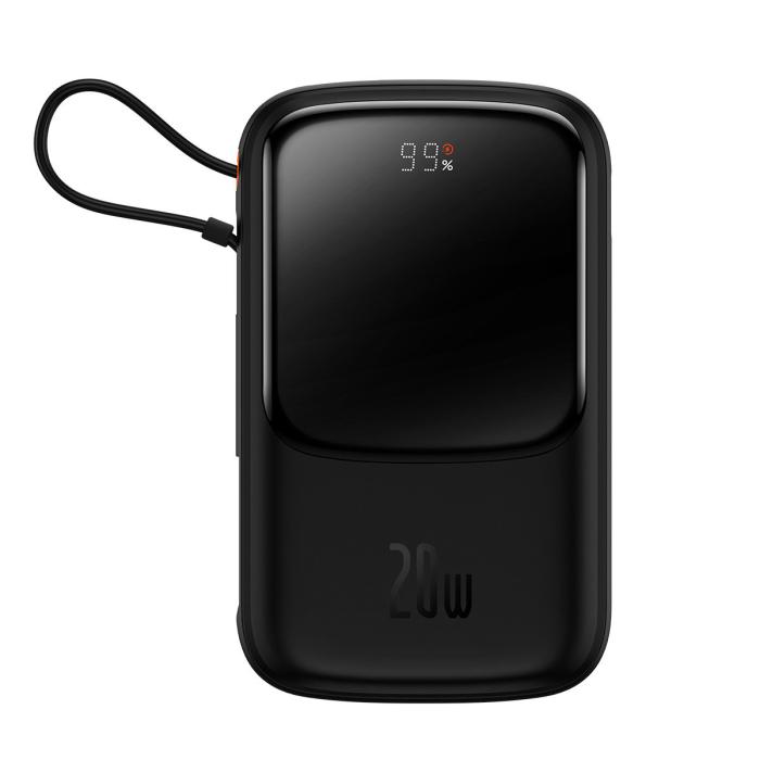 BASEUS - Baseus Powerbank 10000 mAh Inbyggd Lightning Kabel - Svart