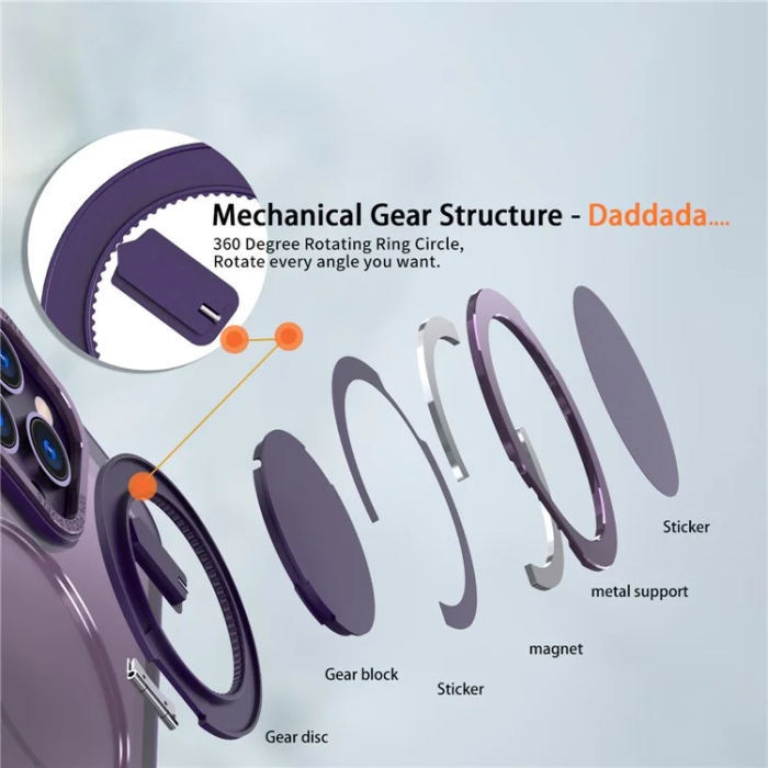 OEM - iPhone 16 Pro Mobilskal MagSafe Ring Rotating - Lila