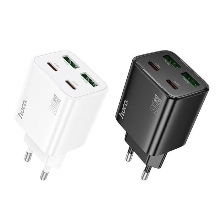 Hoco - Hoco Snabbladdare PD 20W 2xUSB-A 2xUSB-C QC3.0 3A N55 - Svart
