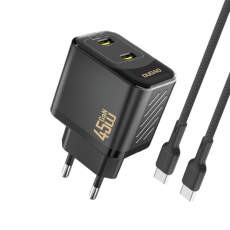 Dudao - Dudao V&auml;ggladdare A28PCEU PD 45W GaN 2xUSB-C med USB-C Kabel 1m - Svart