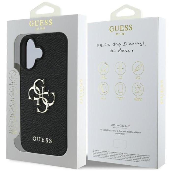 Guess - Guess iPhone 16 Mobilskal Grained Big 4G Small Classic Logo - Svart