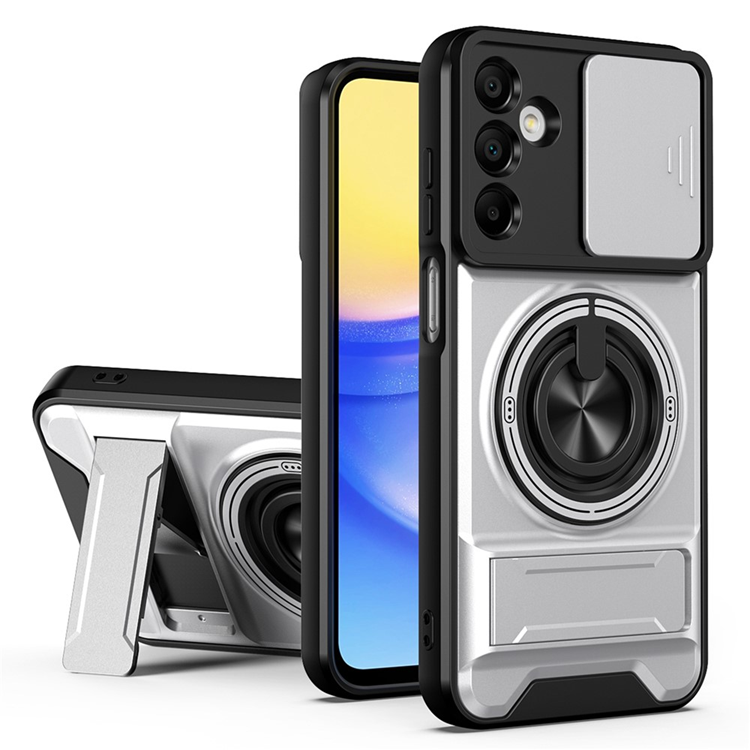 Galaxy A15 Mobilskal MagSafe med Camera Lens Slider Ringhållare - Silver (Silver) | 2353 | AlltMobil