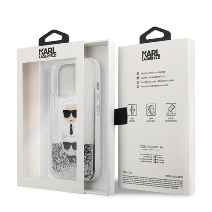 KARL LAGERFELD - Karl Lagerfeld iPhone 13 Pro/13 Skal Liquid Glitter Head - Silver