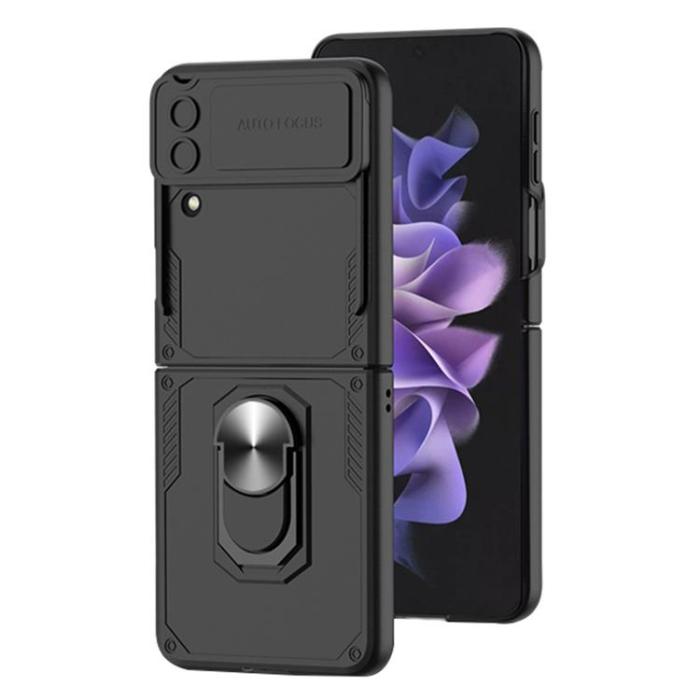 GKK - GKK Galaxy Z Flip 4 Skal Ringhållare Armor Kickstand - Svart