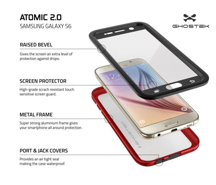 Ghostek - Ghostek Atmoic 2.0 Vattentätt Skal till Samsung Galaxy S6 - Röd