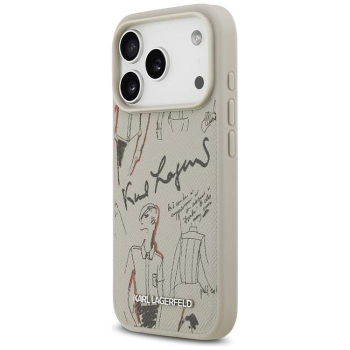 KARL LAGERFELD - Karl Lagerfeld iPhone 17 Pro Mobilskal MagSafe Grained Pattern & Logo - Grå