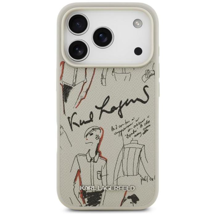 KARL LAGERFELD - Karl Lagerfeld iPhone 17 Pro Mobilskal MagSafe Grained Pattern & Logo - Grå