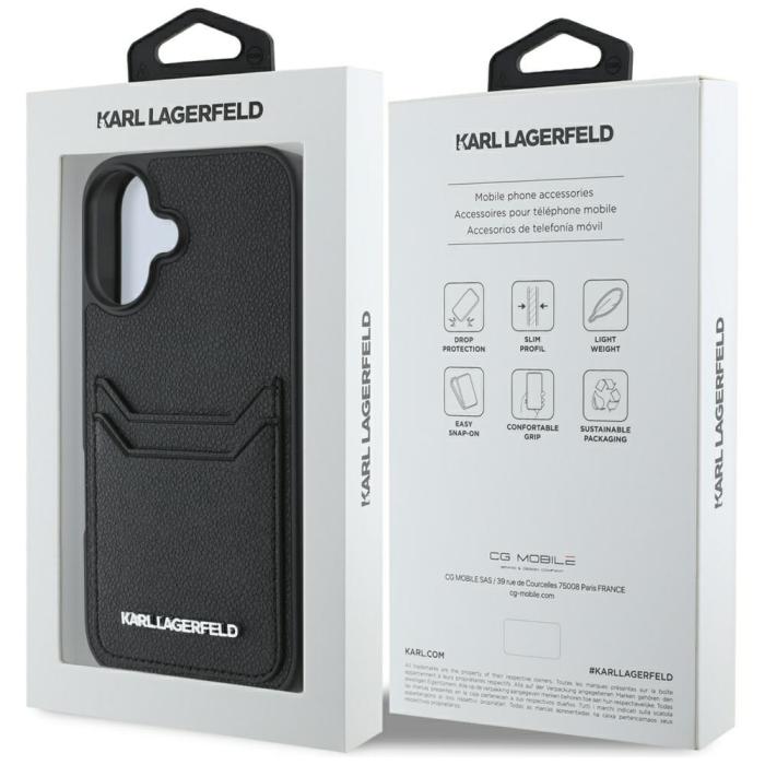 KARL LAGERFELD - Karl Lagerfeld Mobilskal till iPhone 16 MagSafe Grained Cardslot Metal Elong