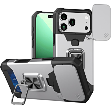 A-One Brand - iPhone 17 Pro Max Mobilskal Slide Lens Lid med Kortfack - Silver