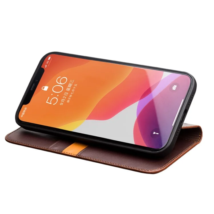 QIALINO - Qialino iPhone 12 Pro Max Plånboksfodral Äkta läder - Brun