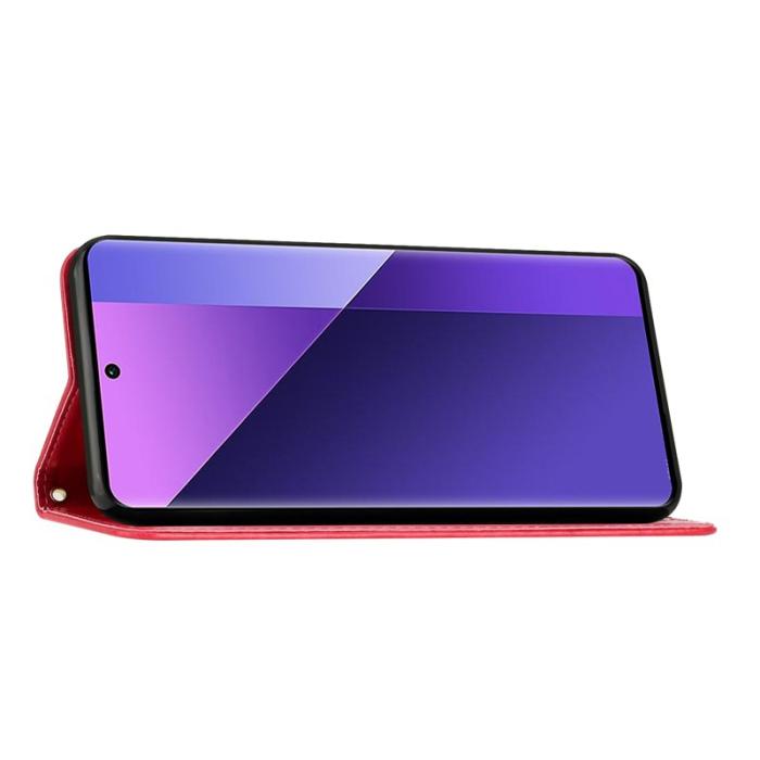 OEM - Samsung Galaxy A37 Plånboksfodral Konstläder Blomtryck - Röd