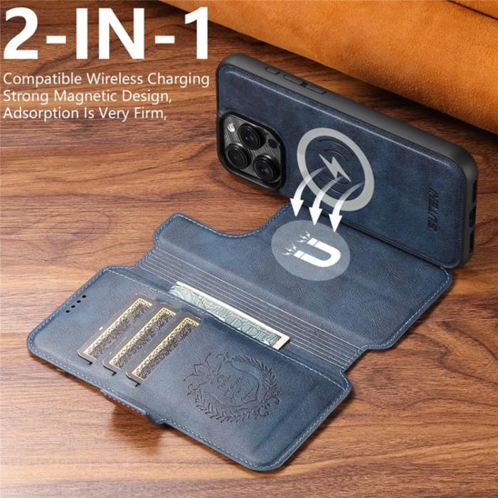 SUTENI - SUTENI iPhone 16 Pro Max Plånboksfodral Magsafe Cowhide - Blå
