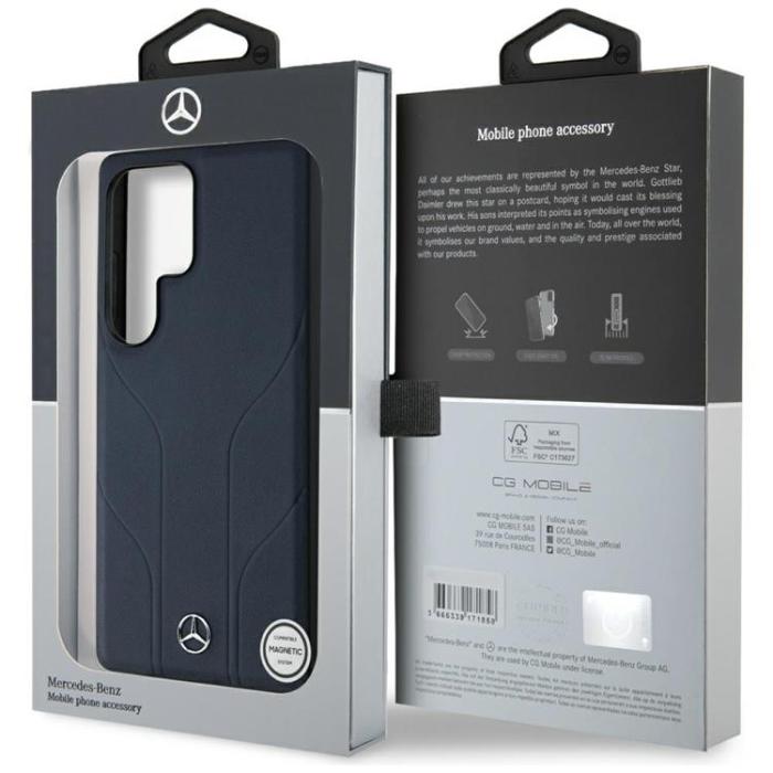 Mercedes - Mercedes Galaxy S25 Ultra Mobilskal MagSafe Läder Debossed Lines - Blå