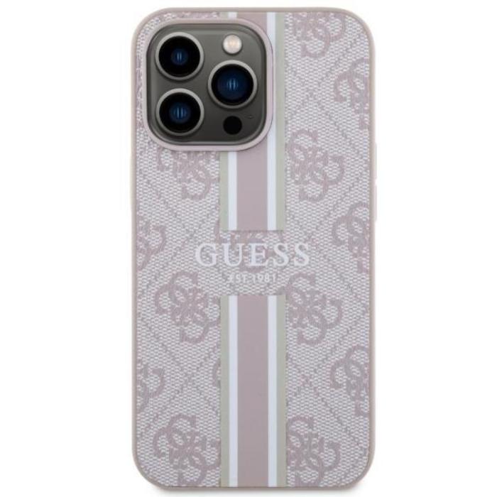 Guess - Guess iPhone 13 Pro Max Mobilskal MagSafe Printed Stripes - Rosa