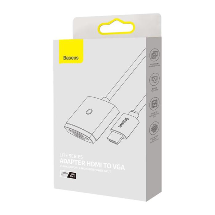 BASEUS - Baseus Adapter HDMI Till VGA Mini jack 3.5 mm Micro USB - Svart