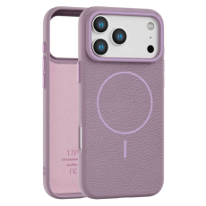 A-One Brand - iPhone 17 Pro Mobilskal Magsafe Litchi Pattern - Lila
