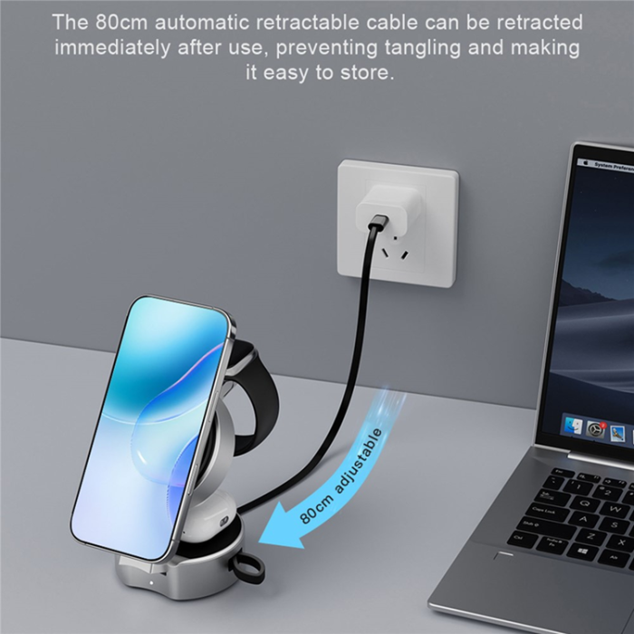 A-One Brand - Qi2 3in1 Trådlös Laddare iPhone, Apple Watch, Airpods