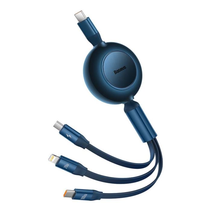 UTGATT1 - Baseus Retractable 3in1 microUSB Typ-C Lightning Kabel 1.1m - Blå