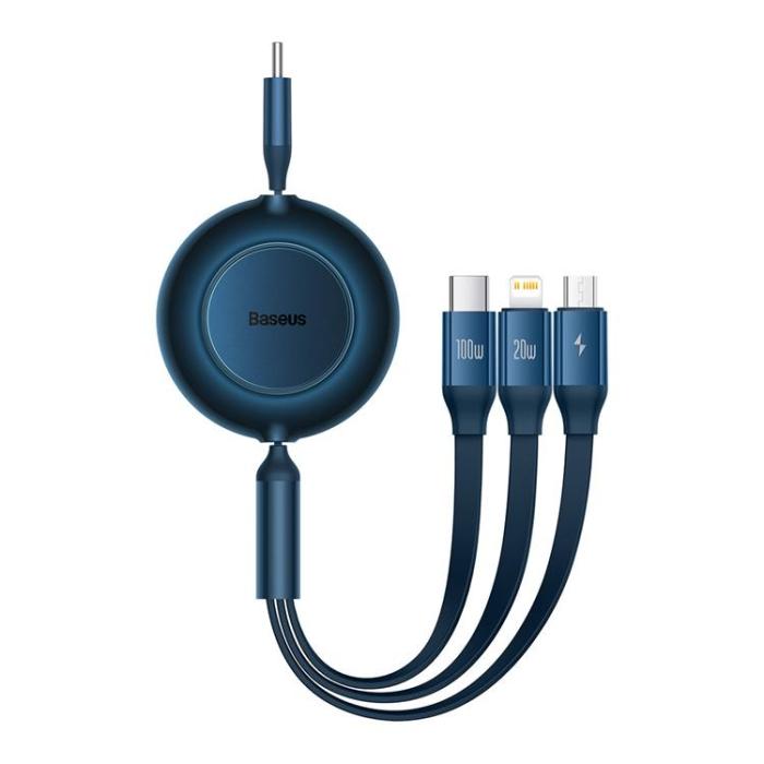 UTGATT1 - Baseus Retractable 3in1 microUSB Typ-C Lightning Kabel 1.1m - Blå